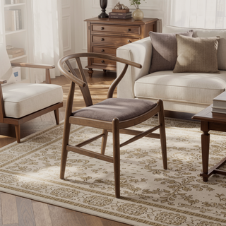 Sunvega Walnut Wood Wishbone Dining Side Chair Set with Cushioned Seats for Patio