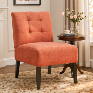 Sunvega Orange Modern Accent Chair with Tufted Upholstery and Wood Legs for Living Room