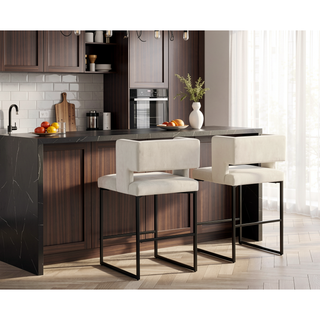 Sunvega Modern Velvet Upholstered Counter Stool Set of 2 with Gold Metal Legs