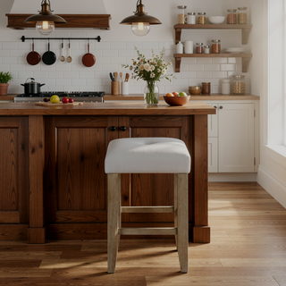 Sunvega Grey Faux Leather Upholstered Counter Height Stools with Tufted Seat Cushion
