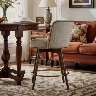 Sunvega Swivel Counter Stool with 360 Degree Spin and Beige Tweed Fabric