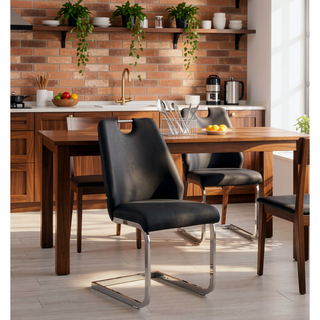 Sunvega White Faux Leather Dining Chairs Set of 2 with Gold Mesh Texture and Chrome Handle