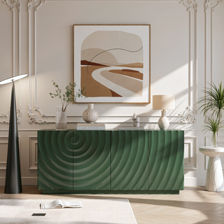 Sunvega Navy Blue 4 Door Buffet Cabinet with 3D Water Ripple Texture for Kitchen
