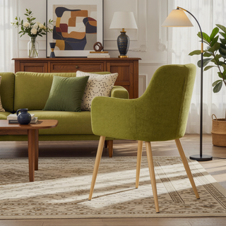 Sunvega Green Fabric Dining Chairs with Iron Frame and Wood Finish for Dining Room