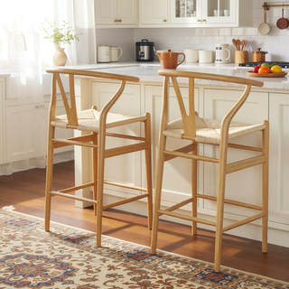 Sunvega Mid-Century Wishbone Barstool with Woven Papercord Seat Fully Assembled Walnut