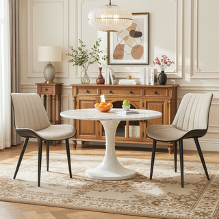 Sunvega Khaki Grey PU Leather Dining Chairs with Metal Legs for Kitchen Restaurant