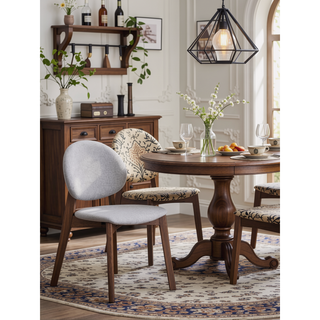 Sunvega Light Brown Linen Upholstered Side Chair with Walnut Finish for Dining Room