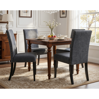 Sunvega Gray Linen and Cotton Fabric Dining Chairs with Nailhead Trim, Set of 2