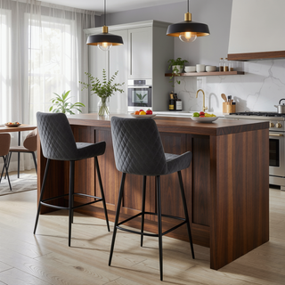 Sunvega 26 Inch Counter Height Bar Stool in Charcoal Fabric and Black Finish