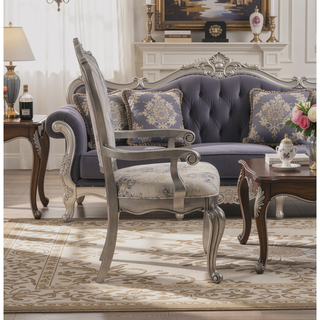 Sunvega Tufted Side Chairs with Antique Platinum Finish and Scrollwork (Set of 2)