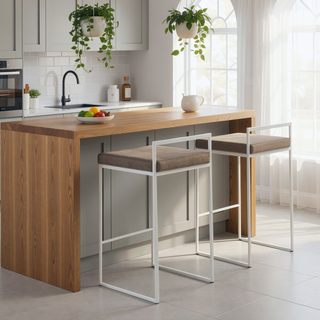 Sunvega Contemporary Stackable Counter Stool with Upholstered Padded Seat in White and Brown