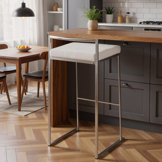 Sunvega Contemporary Stackable Barstools with White Velvet Cushions and Stainless Steel Frame