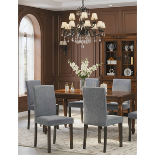 Sunvega Contemporary Style Gray Fabric Upholstered Dining Chairs with Brown Finish Legs