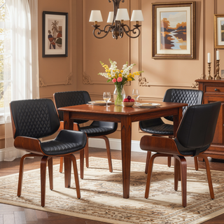 Sunvega Mid-Century Modern Dining Chair with 360° Swivel and PU Leather Upholstery