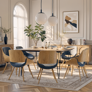 Sunvega Mid Century Modern Bentwood Dining Chair with Grey Woven Fabric