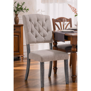 Sunvega Bernard Beige Linen and Weathered Gray Oak Finish High-Back Side Chair Set of 2