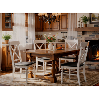 Sunvega Country Style Mocha and Antique White Dining Chairs Set of 2