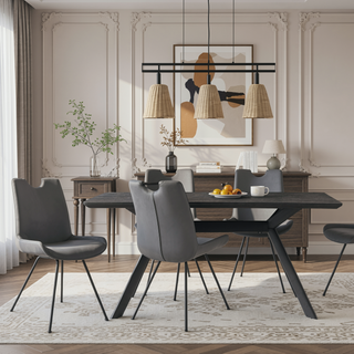 Sunvega Modern Dining Chairs with Gray Faux Leather Upholstery and Tall Curved Backs - Set of 2