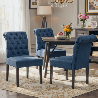 Sunvega Dark Grey Roll Top Button Tufted Dining Chairs Set of 2