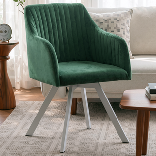 Sunvega Green Velvet Upholstered Swivel Chair with Channel Tufted Back and Chrome Legs