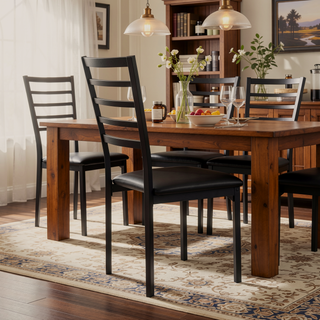 Sunvega Black Faux Leather Upholstered Metal Frame Dining Chairs Set of 4