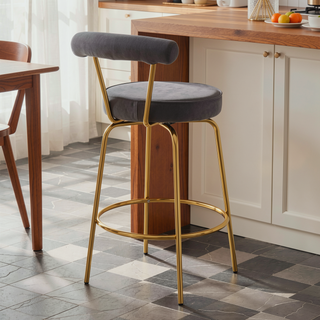 Sunvega Gold Metal and Black Velvet Art Deco Rhonda Glam Counter Stool Set of 2
