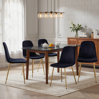 Sunvega Modern Medieval Style Dining Chairs with Velvet Cushions and Golden Metal Legs