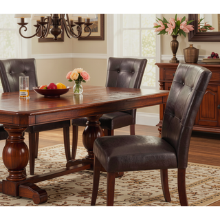 Sunvega Espresso Synthetic Leather & Walnut Finish Parson Style Side Chair Set of 2