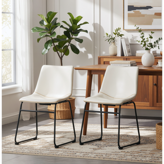 Sunvega Hand Crafted Vintage PU Leather Dining Chairs with Iron Frame, Set of 2