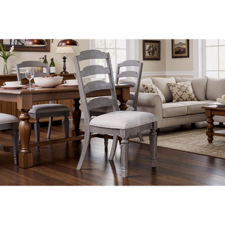 Sunvega Light Grey Classic Ladder Back Dining Chairs with Cushion Seat Set of 2