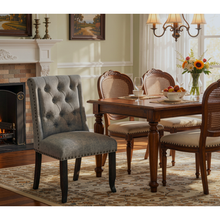 Sunvega Antique Black And Light Gray Finish Wingback Inspired Button Tufted Side Chairs