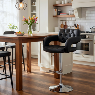 Sunvega Adjustable Bar Stool with Black Upholstery and Chrome Base for Bar Tables