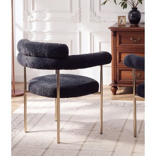 Sunvega Modern Boucle Fabric Upholstered Dining Chair Set with Black Metal Legs