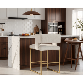 Sunvega Modern Velvet Upholstered Counter Stool Set of 2 with Gold Metal Legs