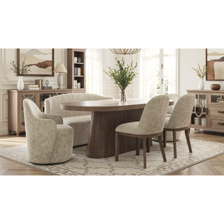 Sunvega Ivory Polyester Upholstered Swivel Barrel Chair with Cocoa Wood Base