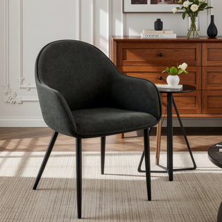 Sunvega Gresham Charcoal Upholstered Dining Arm Chair with Diamond Pattern