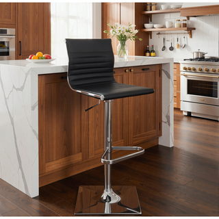 Sunvega Adjustable Swivel Bar Stool in Black Faux Leather with Chrome Base
