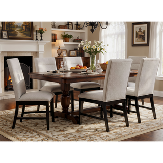 Sunvega 2pc Light Gray Upholstered Chairs with Soft Neutral Tone and Dark Finish Legs