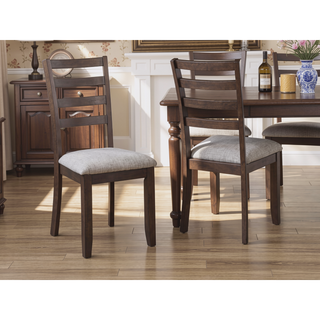 Sunvega Contemporary Rich Wood Finish Ladder-back Dining Chairs with Upholstered Seat