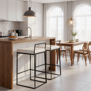 Sunvega Contemporary Black Metal Stackable Counter Stool with White Faux Leather Cushion