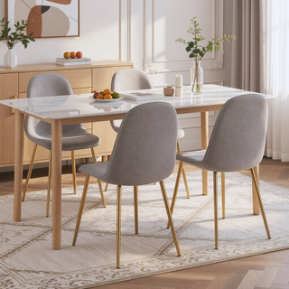 Sunvega Contemporary Gold Steel and Light Grey Fabric Pebble Chairs Set of 2