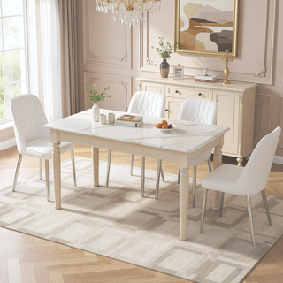 Sunvega Modern PU Leather Dining Chair with Thick Cushion and Metal Legs for Kitchen