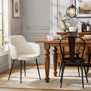 Sunvega Industrial Black Metal and Cream Fabric Upholstered Dining Accent Chair