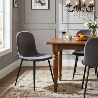 Sunvega Pebble Contemporary Chairs with Grey Velvet Upholstery and Black Steel Frame - Set of 2