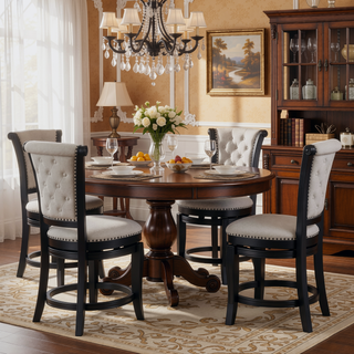 Sunvega Contemporary Black Frame Fabric Upholstery Swivel Pub Stools with Footrest