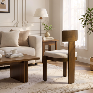 Sunvega Modern Upholstered Dining Chairs Set of 2 with Beige Chenille Fabric and Light Brown Wood Legs