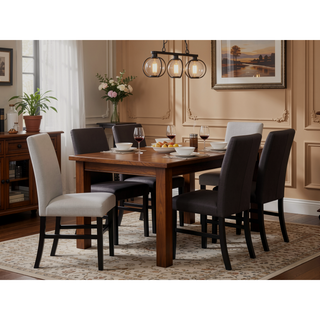 Sunvega Contemporary Light Gray Upholstered Dining Chairs with Black Legs Set of 2
