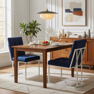Sunvega Blue and Chrome Tufted Back Dining Chair with Plush Cushioned Seat