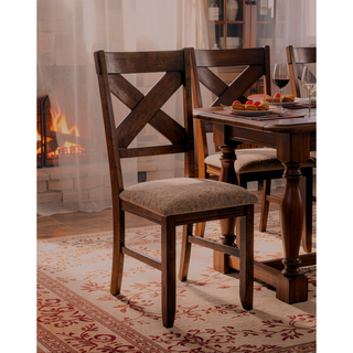 Sunvega Solid Rubberwood X-Back Dining Chairs with Textured Tan Fabric Seats