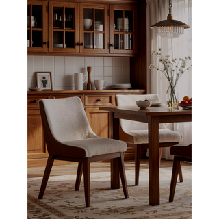 Sunvega Brown Velvet and Walnut Finish Side Chair with Boucle Upholstery for Dining Space